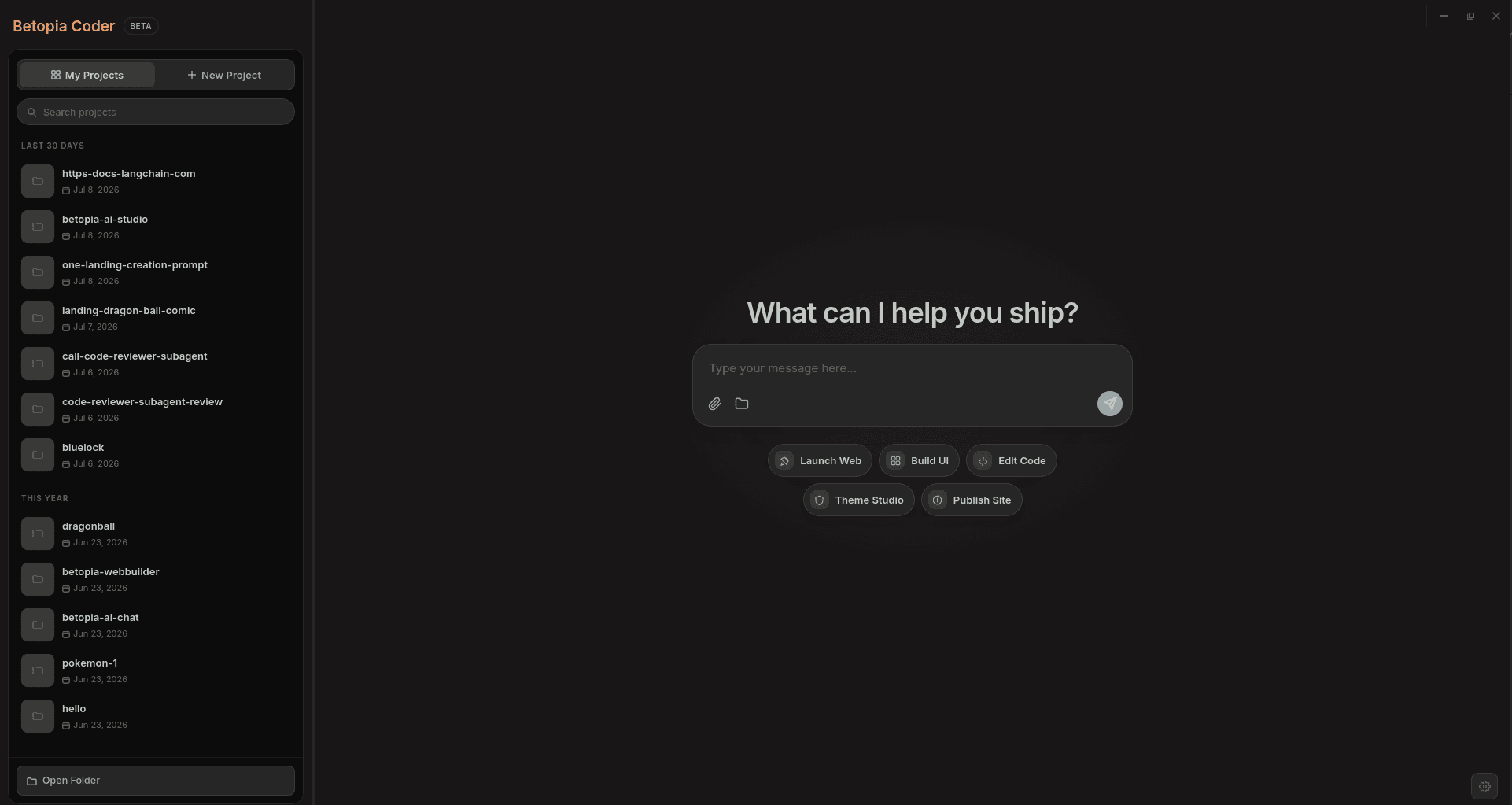 Betopia Coder Desktop · app builder with live preview, diffs, optional sandbox